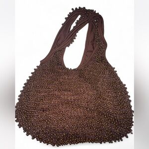 VINTAGE Brown Beaded Shoulder Bag